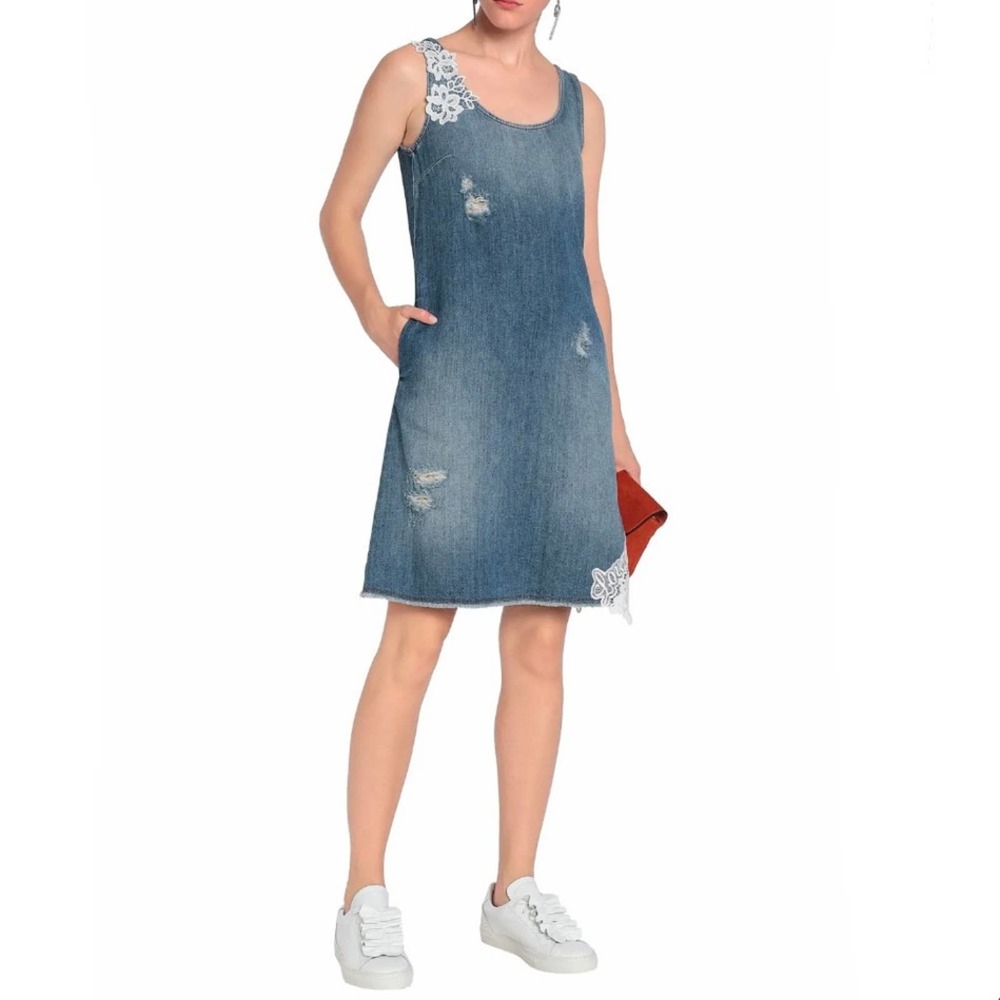 LOVE MOSCHINO NWT Distressed Denim Flare Dress 38